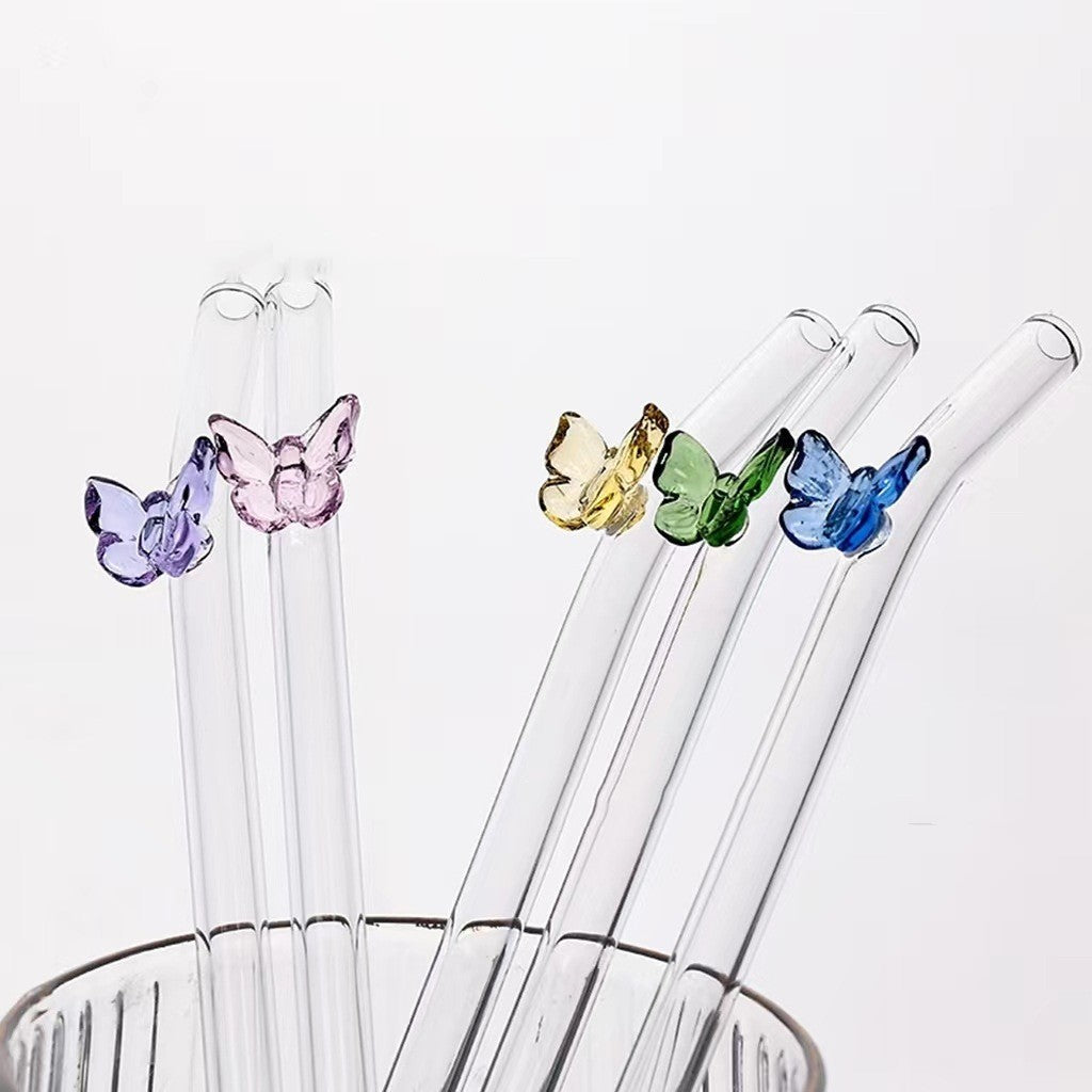 Beautiful Butterfly Glass Straw